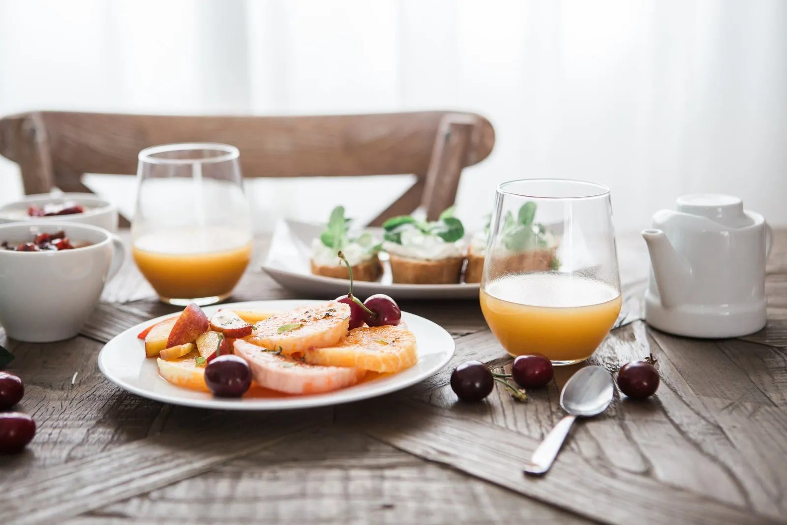Coffee shop table with breakfast served